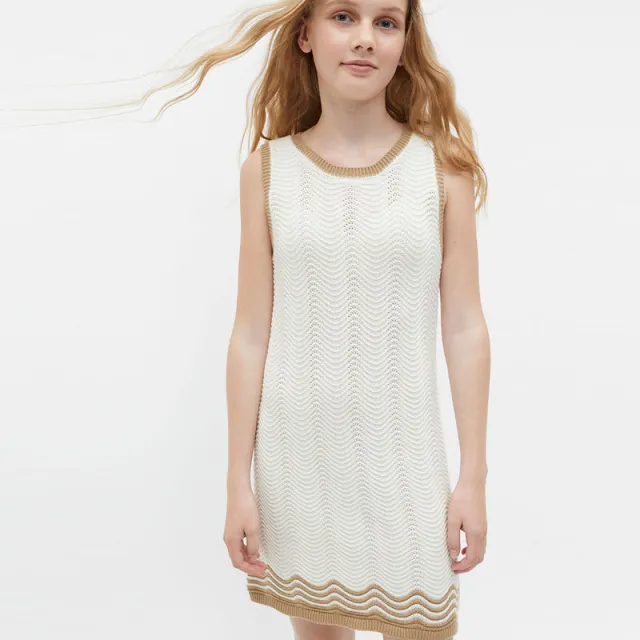 Women's Sleeveless Knitted Hollow out Crew neck Blouse Dress Apricot - Shop at LoveMi