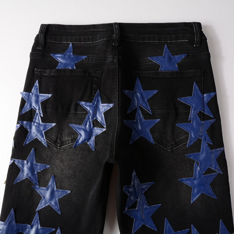 High Street Leather Dark Blue Star Trendy High Craft Stretch Slim Jeans