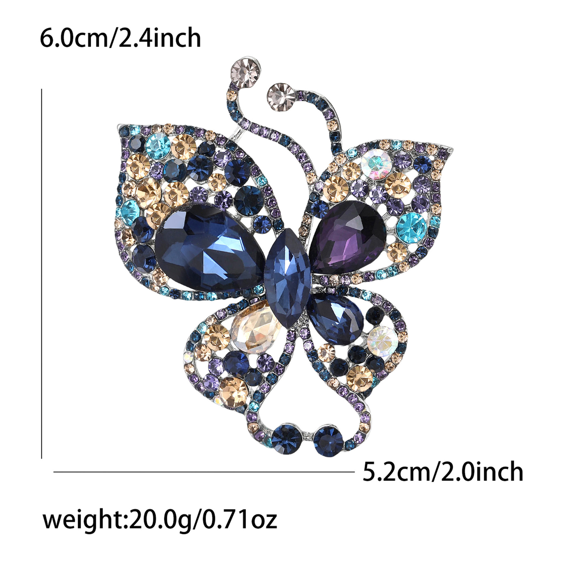 Diamond Inlay Butterfly Brooch Coffee Gold Purple