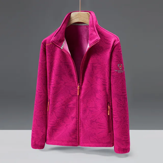 Autumn And Winter New Outdoor Leisure Fleece Sweater Maple Leaf Pattern Rose Red - Shop at LoveMi