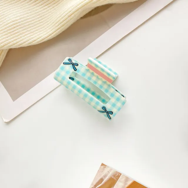Hairpin Love Floral Plaid Bow Claw Clip Blue Plaid - Shop at LoveMi