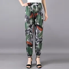 Women's Plus-sized Ice Silk Elastic Pants Cropped Straight - Artificial Silk Bloomers No 5 - View 1