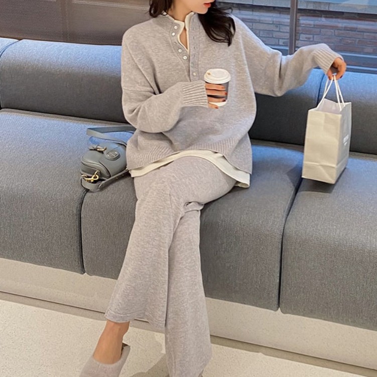 Knitwear Sweater Wide Leg Pants Two-piece Set