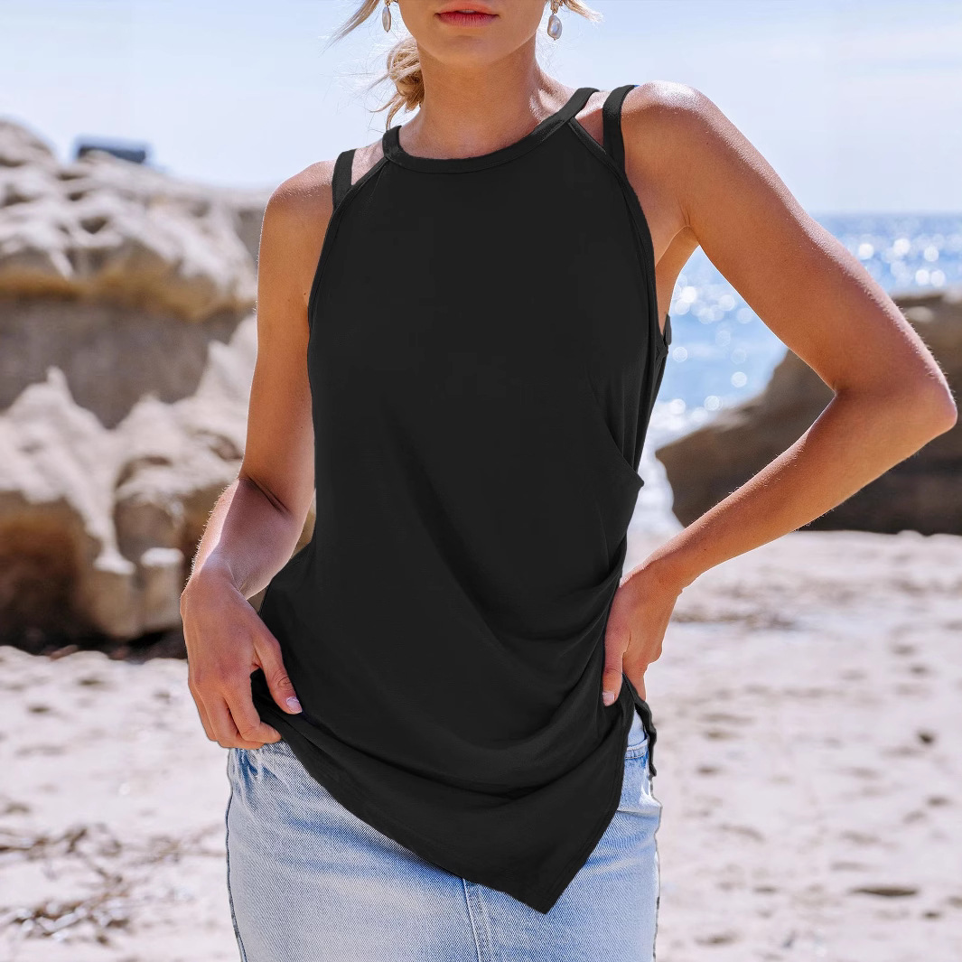 Womens Solid-Color Versatile Slim-Fit Sleeveless Tank Top