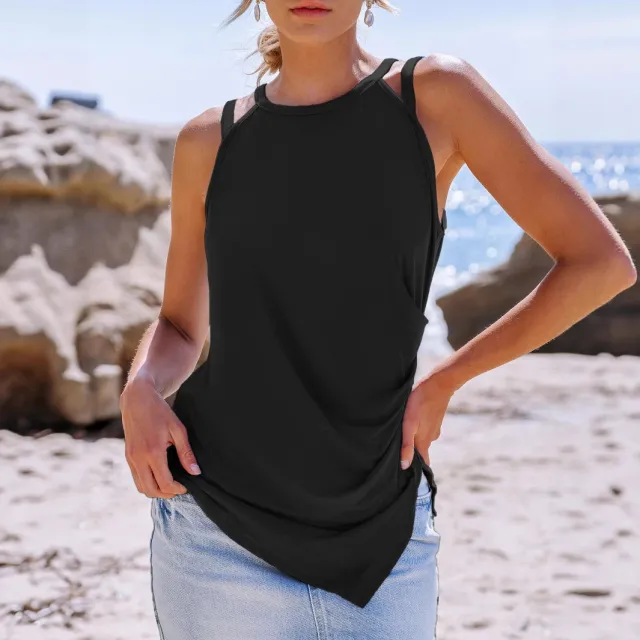 Womens Solid Color Versatile Slim Fit Sleeveless Tank Top Black - Shop at LoveMi
