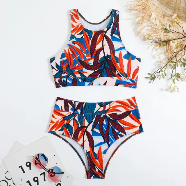 Nylon Solid Color Printing Split Height Belt Swimsuit With Chest Pad Color M - Shop at LoveMi