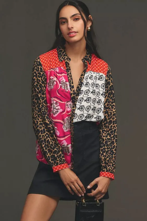 Print Lapel Long Sleeve Shirt Women's Figure 8 L - Shop at LoveMi