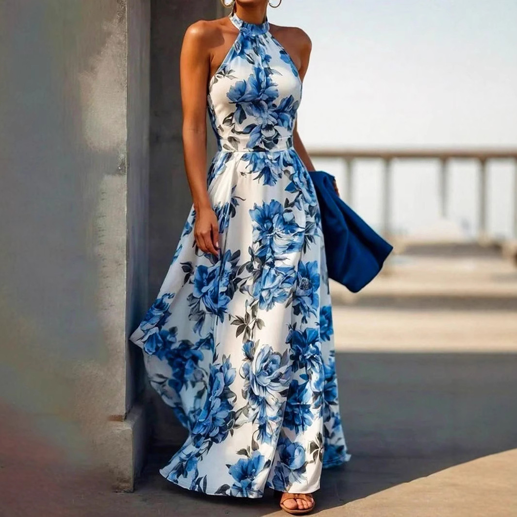 European And American Women's Fashion Elegant Halter Sleeveless Slimming Long Dress White - Shop at LoveMi