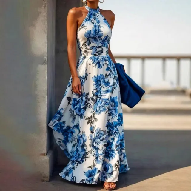 European And American Women's Fashion Elegant Halter Sleeveless Slimming Long Dress White - Shop at LoveMi