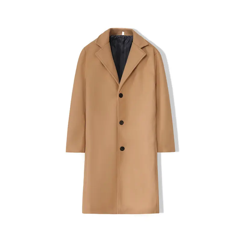 New Mens Mid-length Loose-fit Solid-color Padded Trench