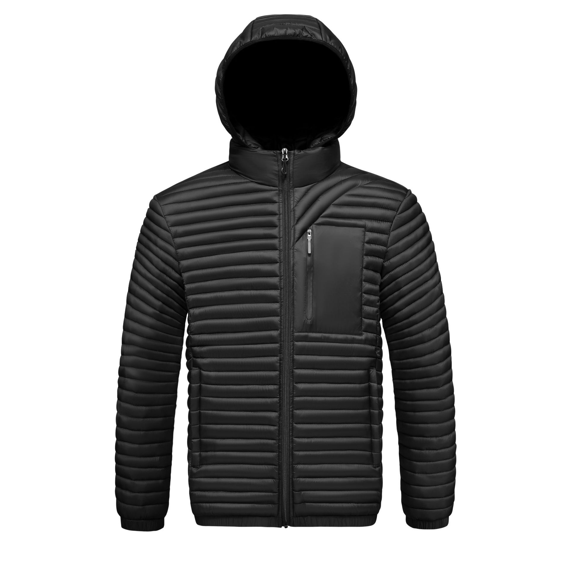 Mens Detachable-hood Ribbed Cotton-padded Coat