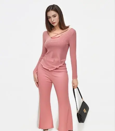 Solid Color Homewear Pajamas Suit Pink - Shop at LoveMi