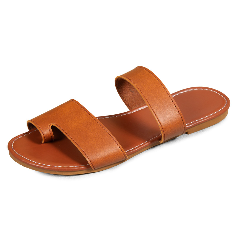 European And American Round Head Toe Covering Leisure Flat Slippers
