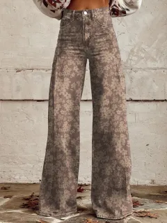 Wide-legged Pants Thermal Transfer Bell-bottom Pants Simulation Denim Trousers - Mr1157 - View 1