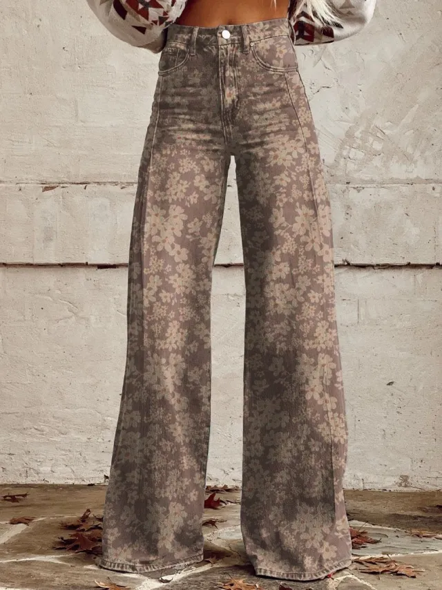 Wide legged Pants Thermal Transfer Bell bottom Pants Simulation Denim Trousers Mr1157 - Shop at LoveMi