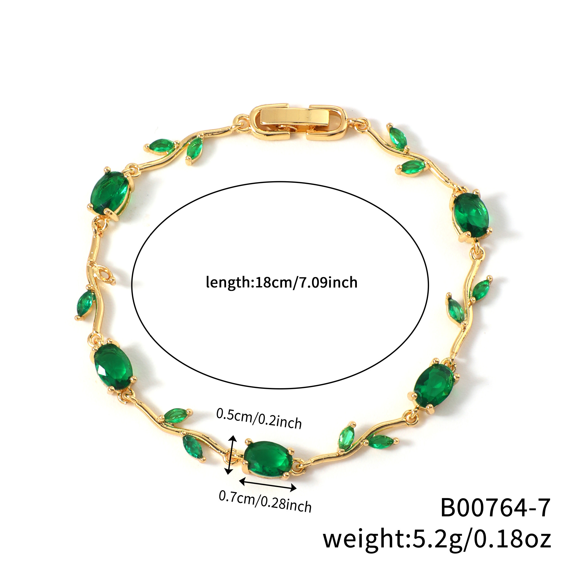 Womens Colorful Leaf Elliptical Geometric Zircon Bracelet