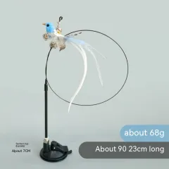 Simulation Bird Sucker Feather Long Steel Wire Long Brush Holder Teasing Cat Stick Replacement Head Cat Toy Pet - Bluebird - View 1