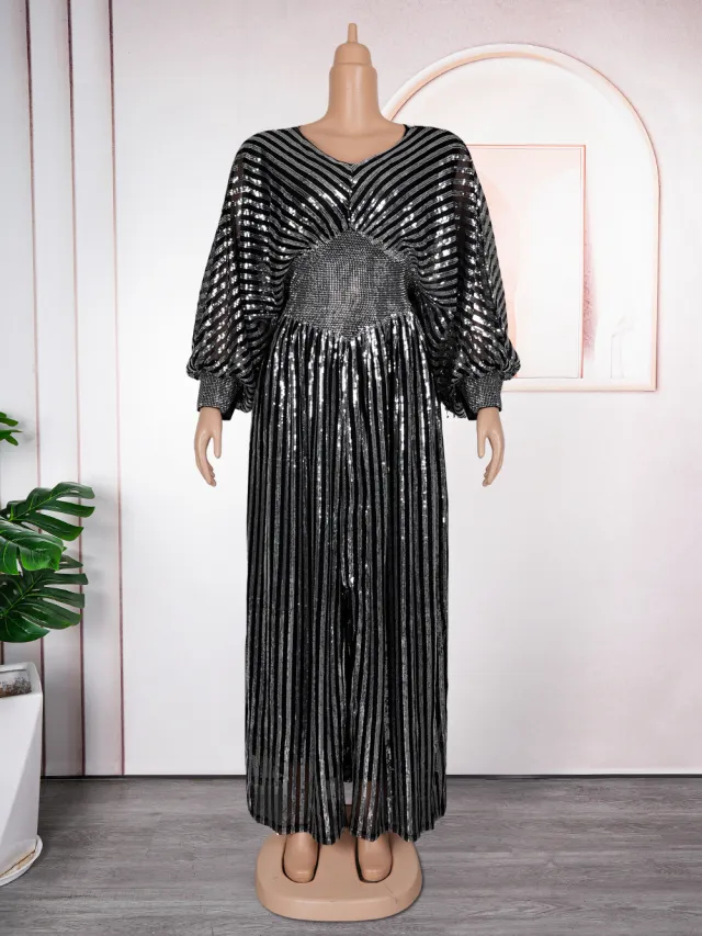 Elegant Sequined V neck Slim Slit Dress Evening Dress Black - Shop at LoveMi