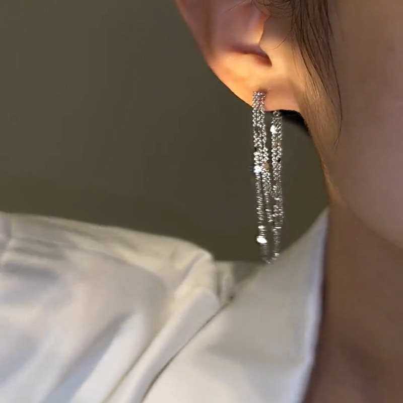 Women's Long Multi-layer Chain Tassel Silver Stud Earrings
