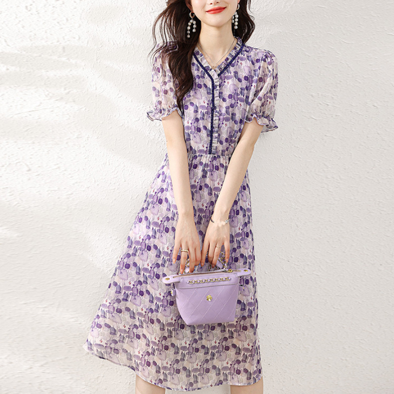 V-neck Tight Waist Commuting Elegant Dress