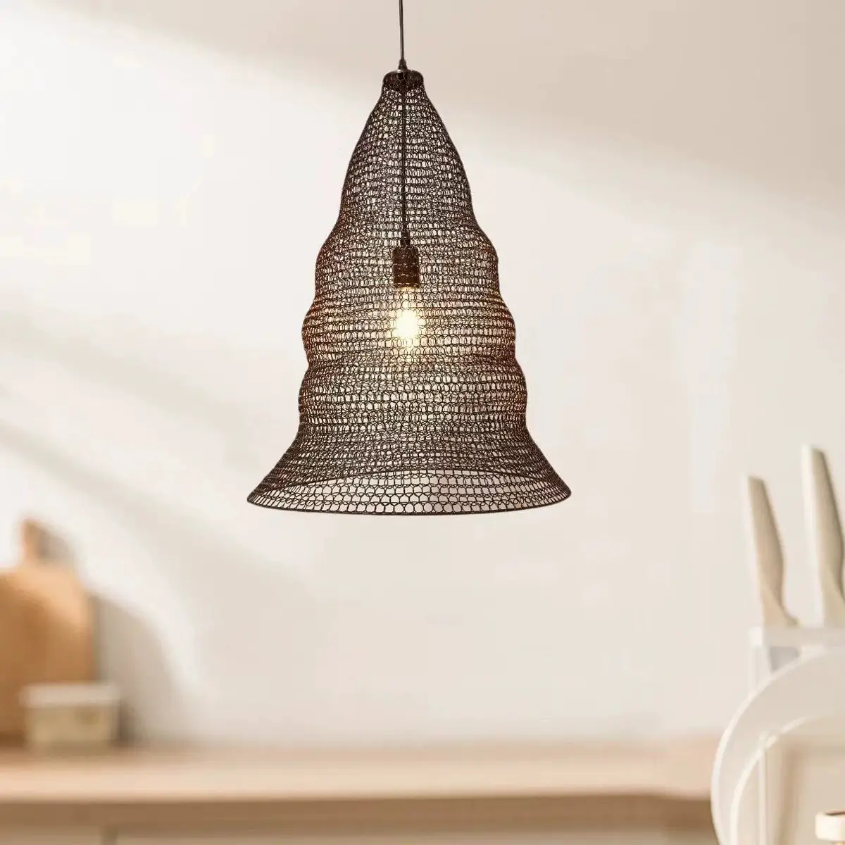 Rustic-style Hotpot Restaurant With Wire-mesh Chandeliers