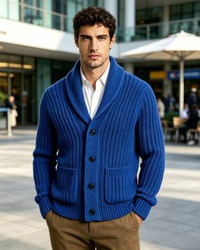 New Mens Striped Knitted Cardigan Jacket