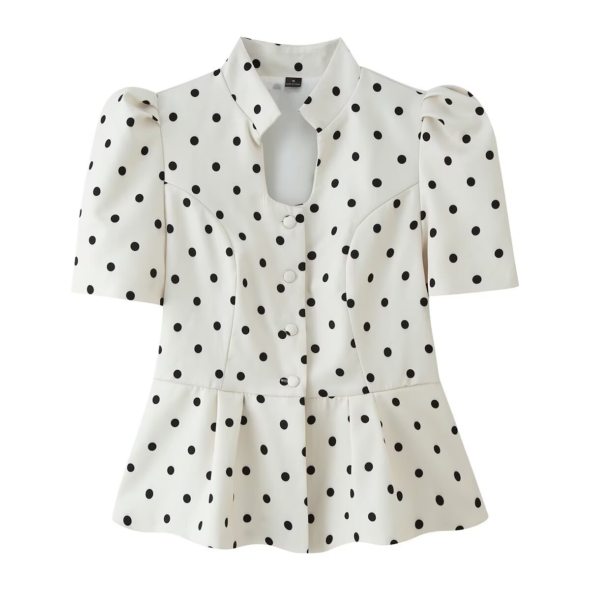 Polka-dot Stand Collar Puff Sleeve Casual All Matching Blazer