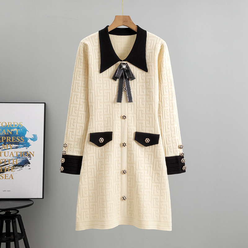 Bow Lapel Knitted Dress