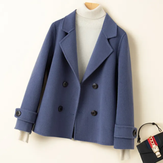 Reversible Cashmere Coat Women's Short Suit Jacket Blue - Shop at LoveMi