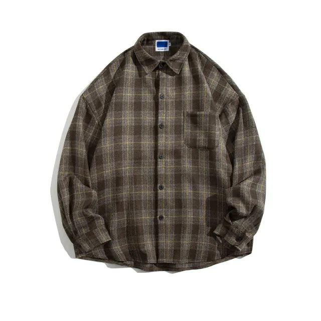 Brushed Thickened Thermal Plaid Shirt Khaki - Shop at LoveMi