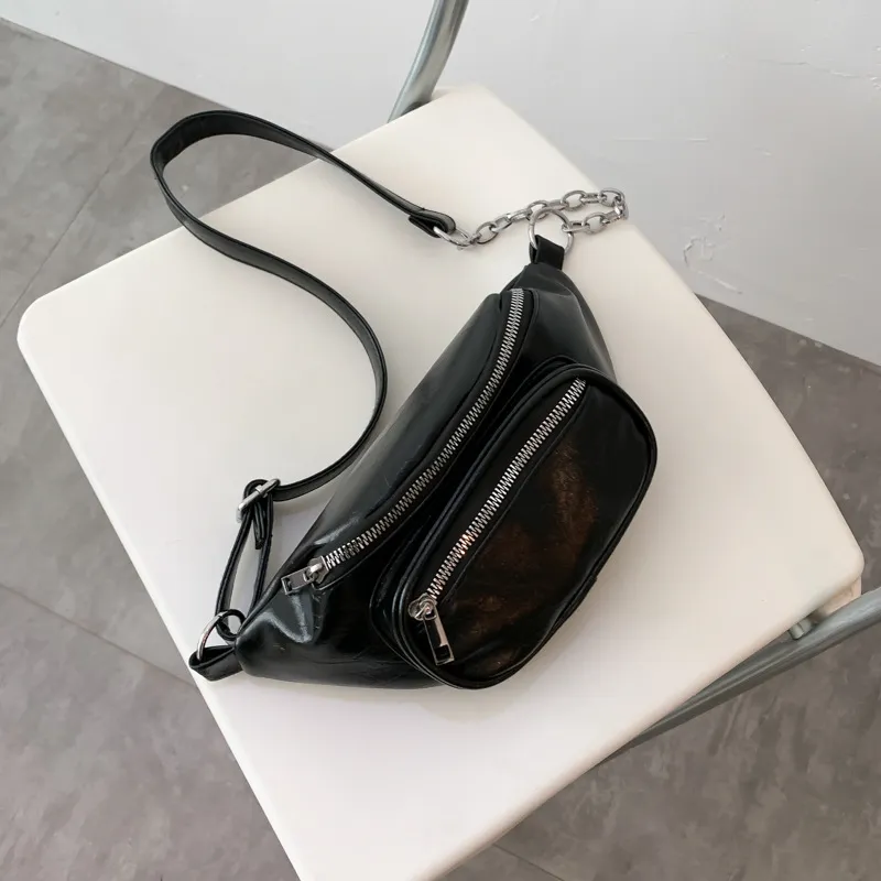 Chest Bag All-match High-grade Chain Messenger Bag Western Style Waist Bag Girl Fashion - Black