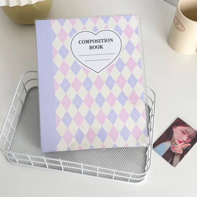 Minimalist Checkered Diamond A5 Loose Leaf Storage Book Cream Pink Purple Shell - Shop at LoveMi