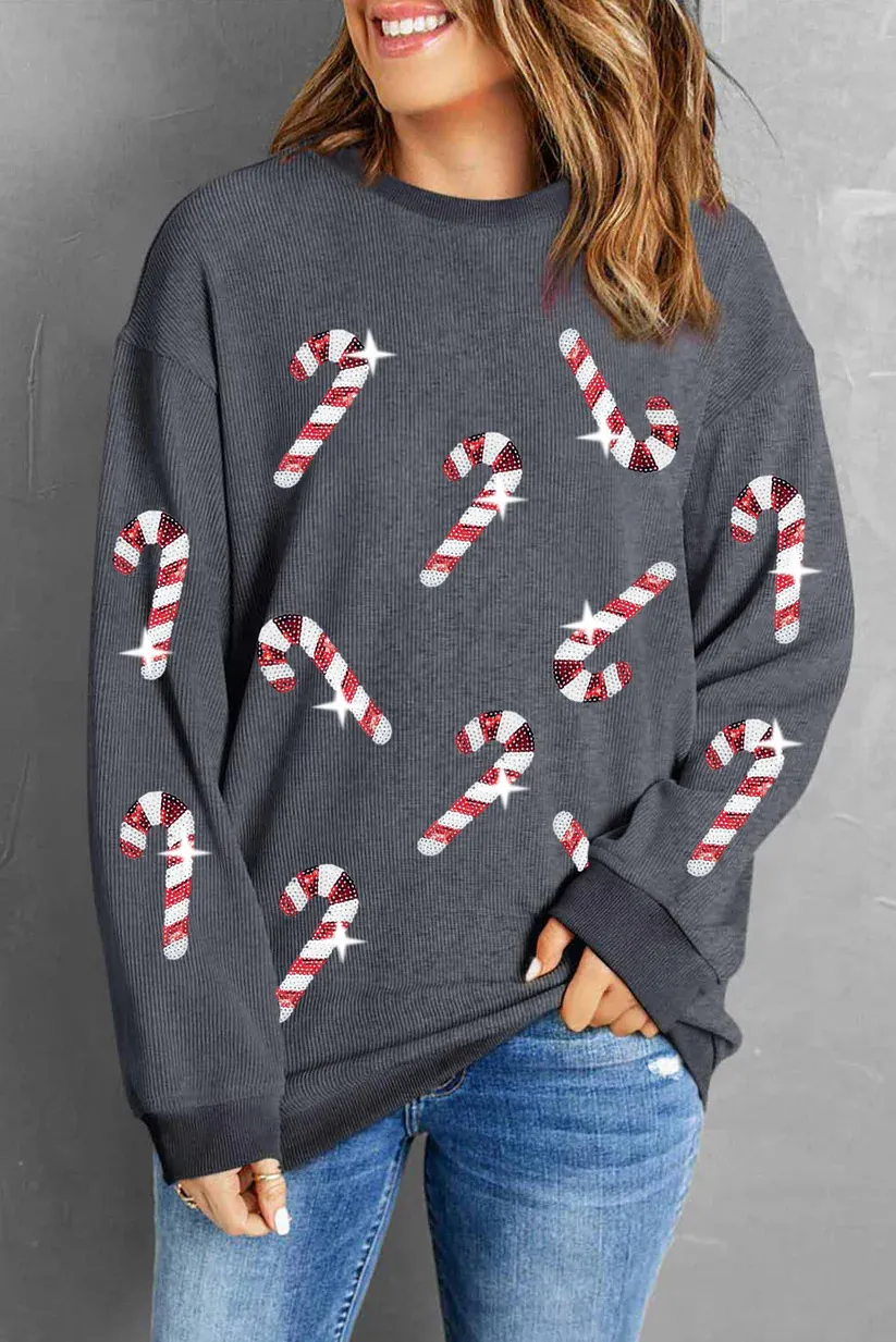 New Christmas Womens Top Relaxed, Casual Long-sleeve Design With A Printed Pattern - Gray
