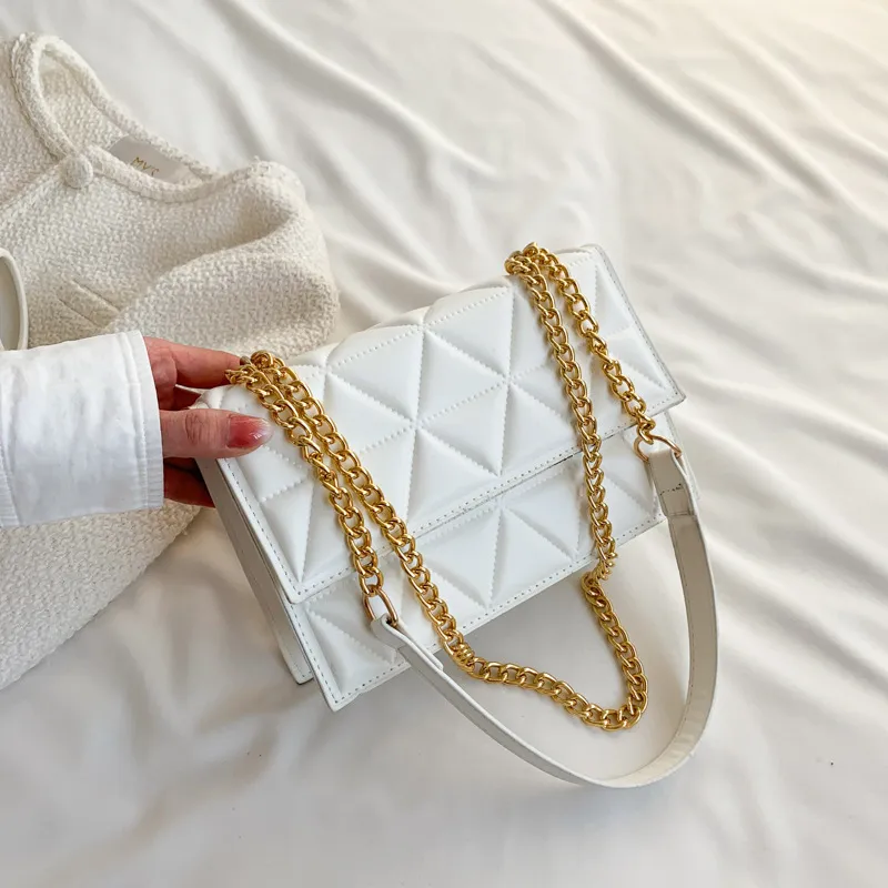 Western Style Rhombus Embroidery Thread Shoulder Messenger Bag - White