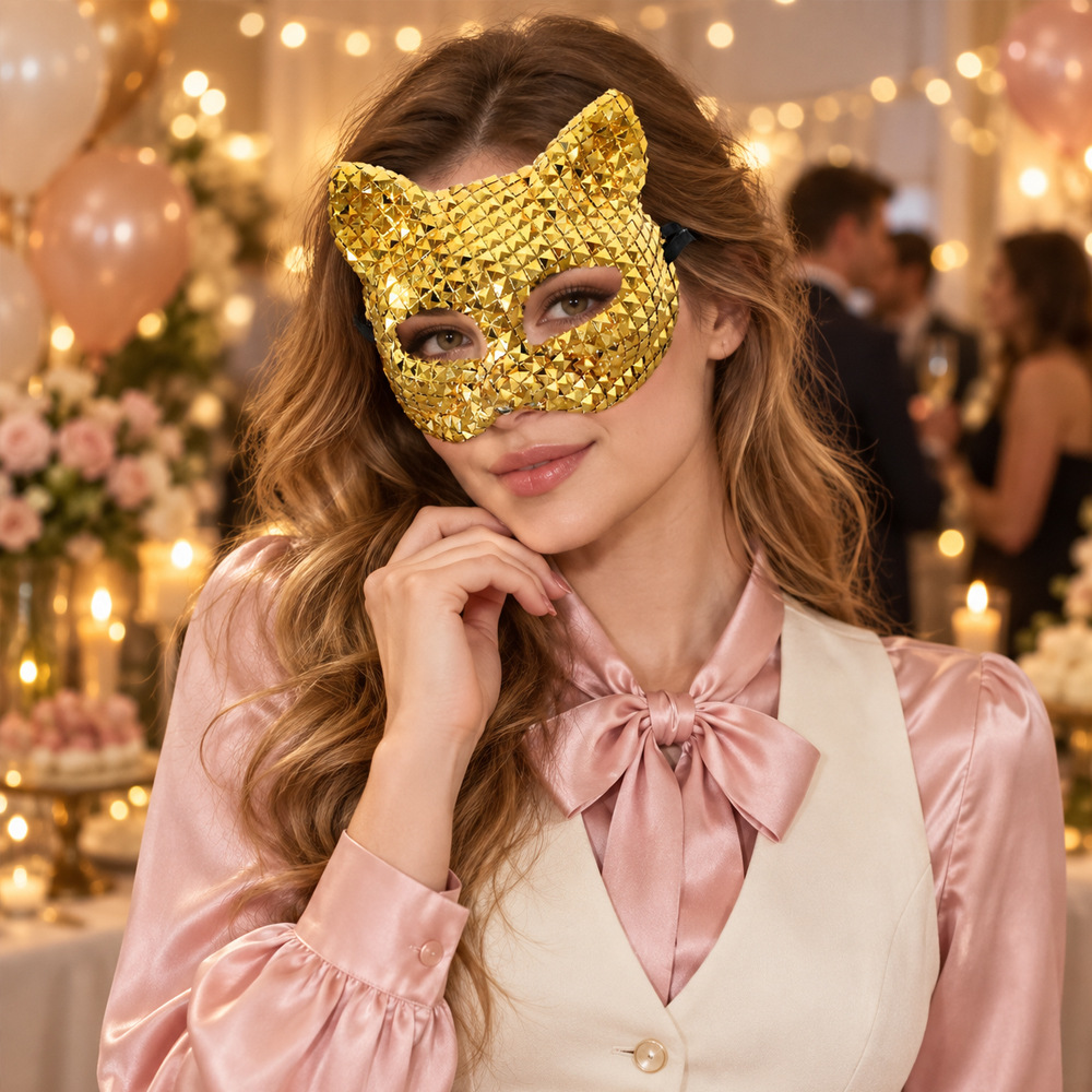 Halloween Ball Party Cat-Face Rhinestone Mask detail photo 5