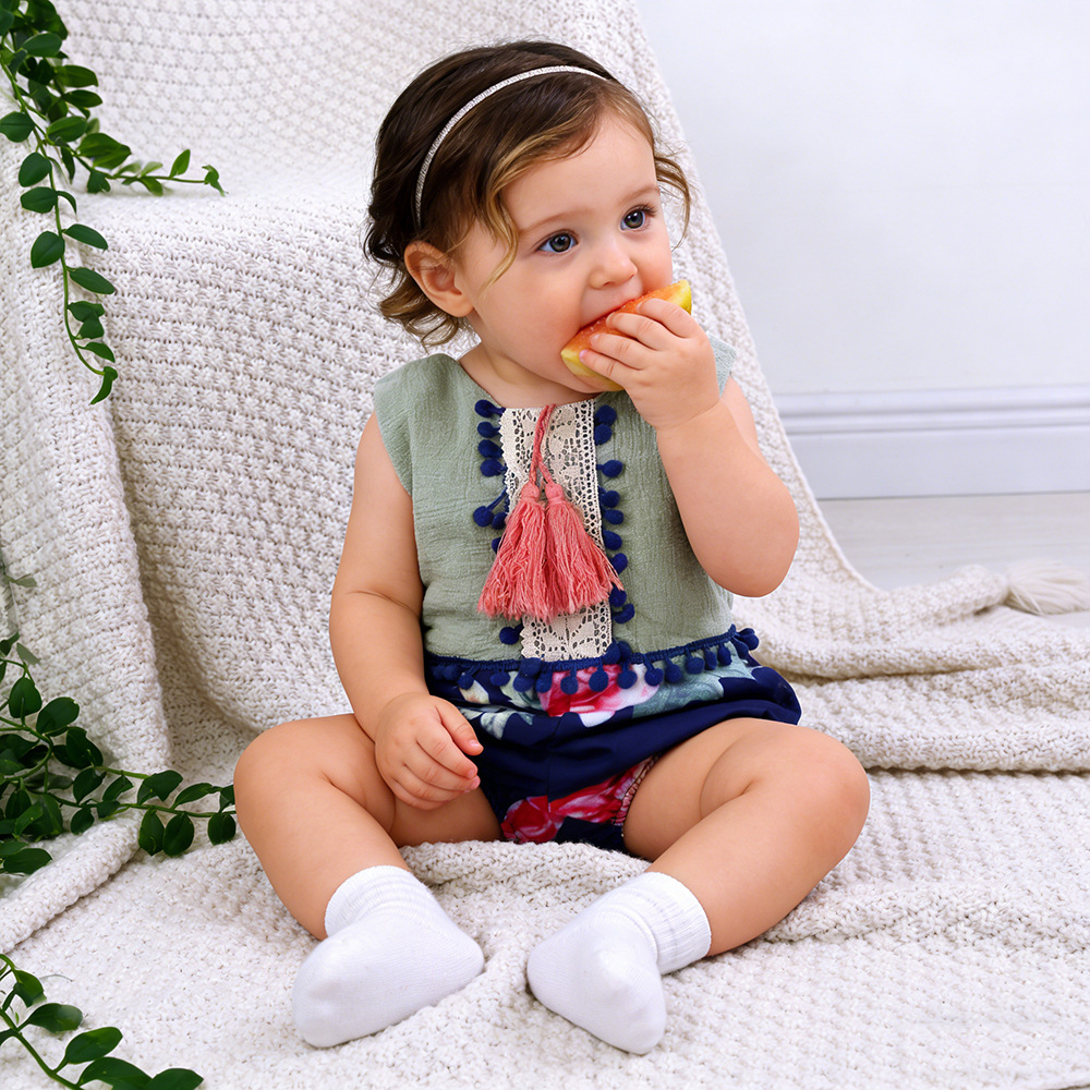 New Boho Dress Sleeveless Crew-Neck Shorts Jumpsuit