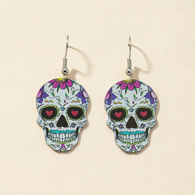 Printed Skull Halloween Earrings Female Personality