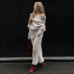 Fashionable Off-shoulder Super Long Sleeve Loose All-match Women - Beige Suit W23S40691 - View 1