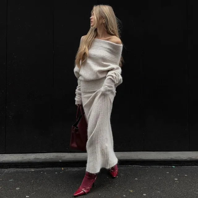 Fashionable Off shoulder Super Long Sleeve Loose All match Women Beige - Shop at LoveMi