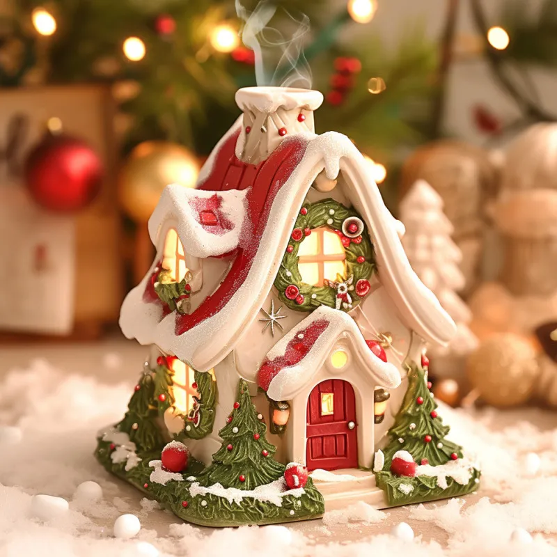 Luminous Snow House Aromatherapy Stove Home Living Room Mini Resin Ornament - Snow House Incense Burner
