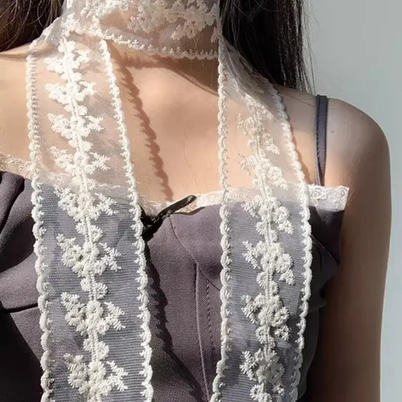 French-style White Lace Ribbon Scarf