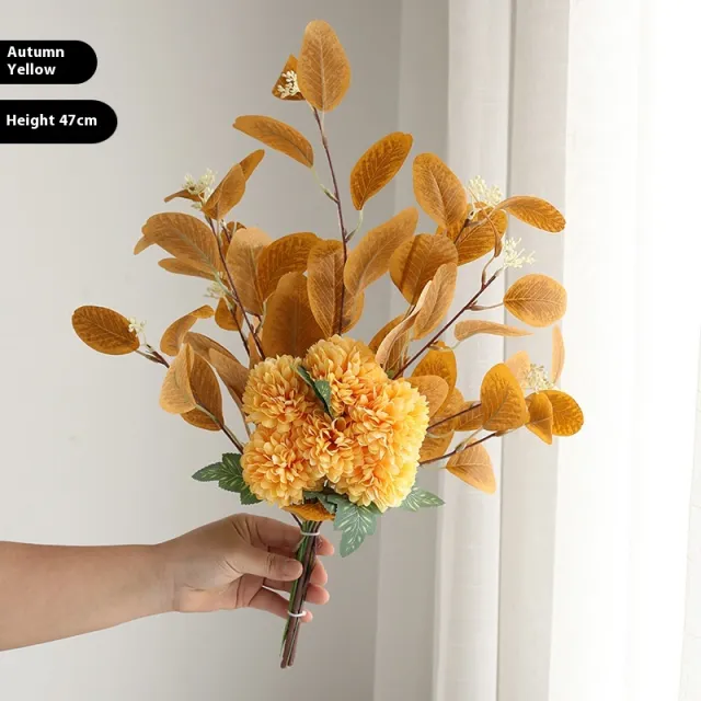 Home Decoration Essential Eucalyptus Leaves Chrysanthemum Bouquet Multi color Optional Artificial Flower Autumn Yellow - Shop at LoveMi