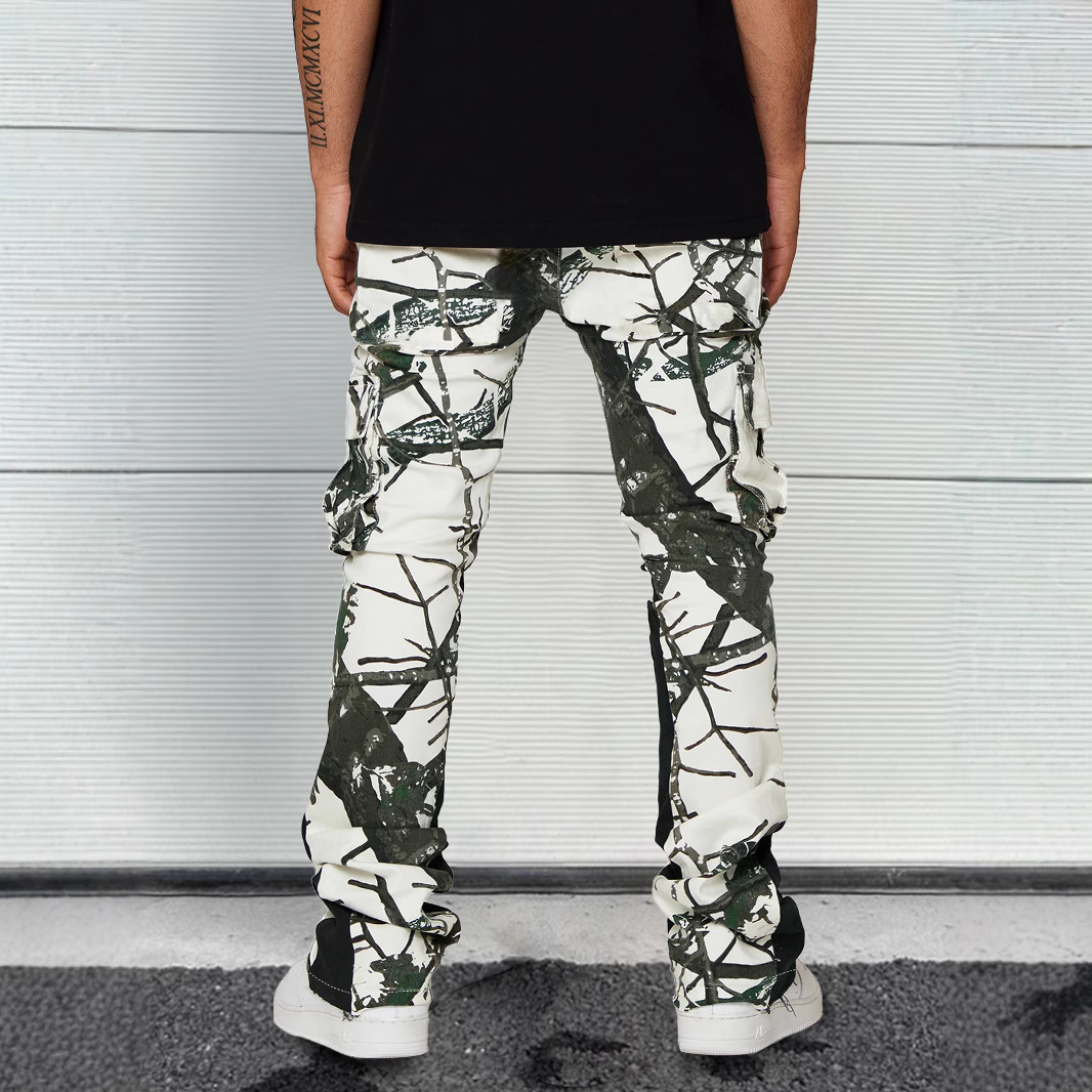 High-street Relaxed-fit Casual Straight-leg Pants With A Leaf And Camouflage Print