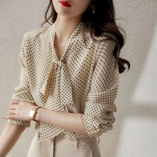 Women's Fashionable Polka Dot Shirt Casual Top Apricot - Shop at LoveMi