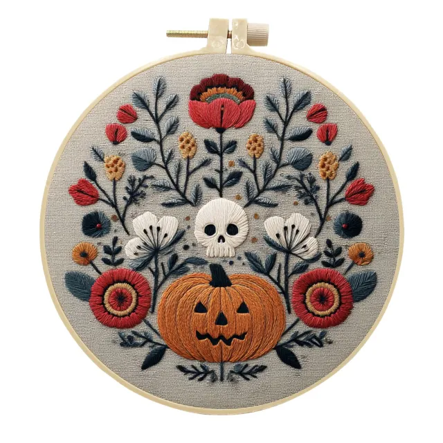 Embroidery Handmade Cloth Art Material Kit Sets Creative Handmade Needlework Pumpkin Skull - Shop at LoveMi