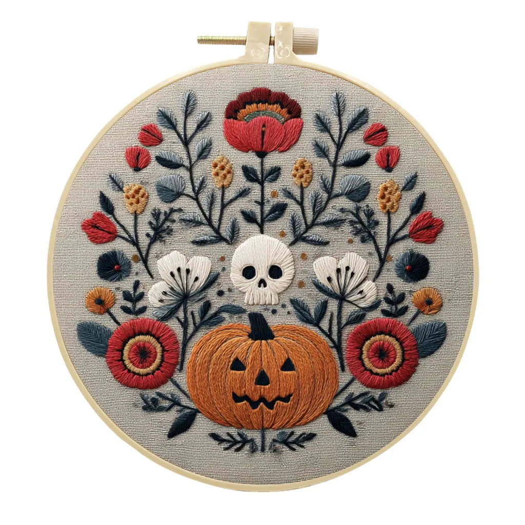 Embroidery Handmade Cloth Art Material Kit Sets Creative Handmade Needlework - Pumpkin Skull