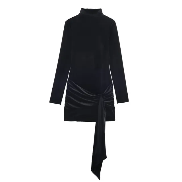 Velvet Short Fashion Belt Dress, Elegant Bodycon Mini Skirt For Women Black - Shop at LoveMi