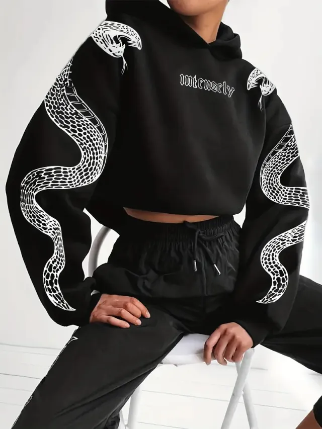 Women's Printed Hooded Pullover Loose fit Vintage Sweatshirt Top A2590681 M - Shop at LoveMi