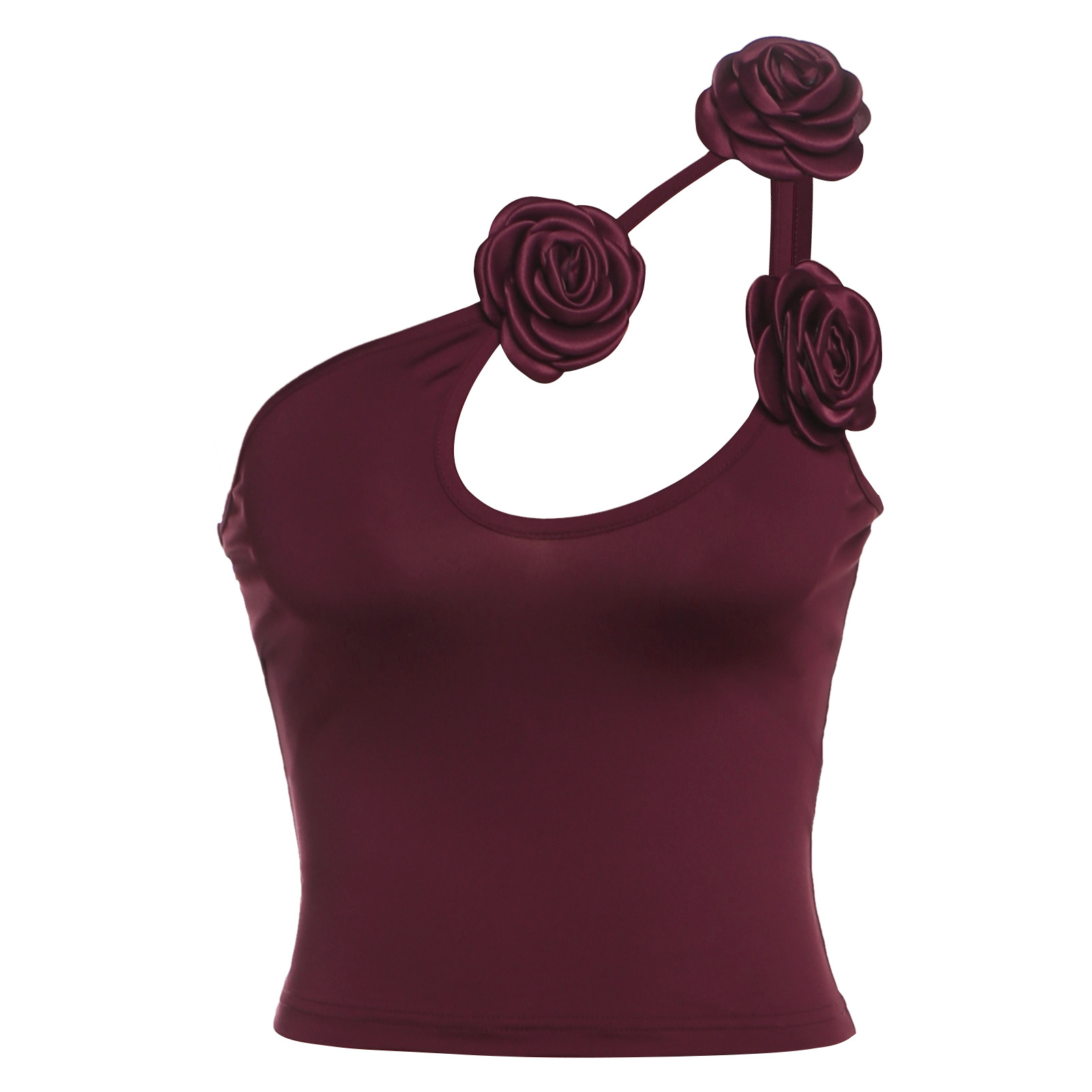 New Personalized Flower Decoration Solid Color Slim fit Sexy Backless Shoulder Vest For Women Wine - Shop at LoveMi