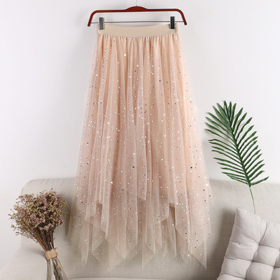 Women's High Waist Slimming A- Line Mid-length Irregular Gauze Skirt